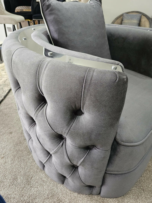 Casino Sofa Chair Grey Velvet & Chrome Detailing