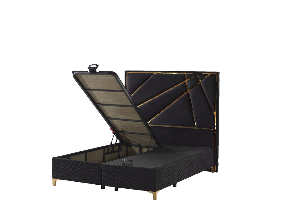 Helix Divan Bed & Mattress Set King-size Black Velvet & Gold