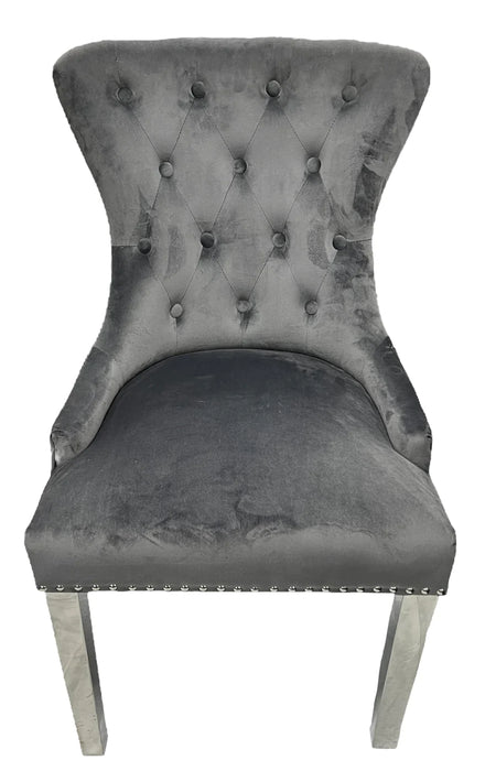 Chelsea Dark Grey Velvet Lion knocker Dining chair