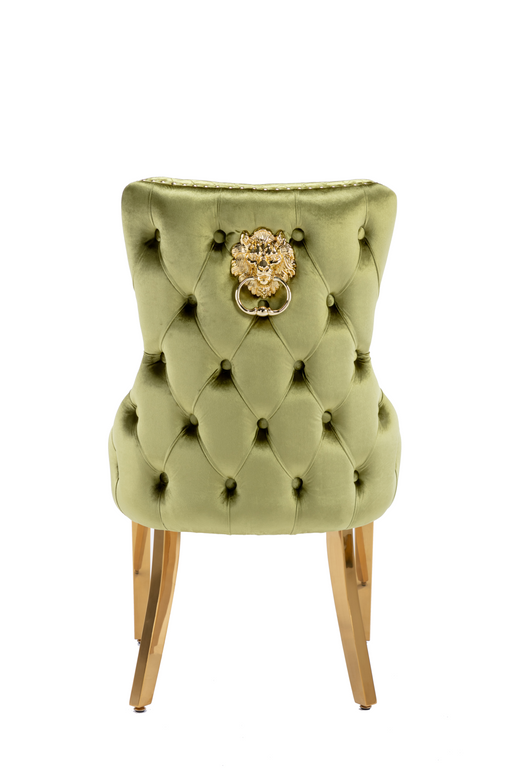 Victoria Green Velvet Gold Detailing Lion Knocker back Dining Chair