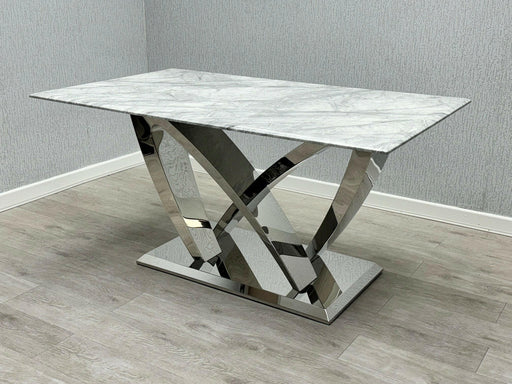 California Grey Marble Dining Table + Majestic Dining Chairs
