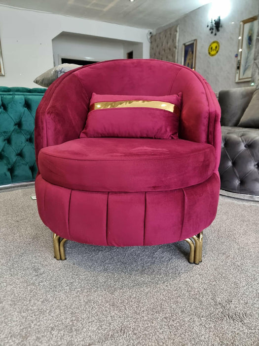 Khalifa Tufted Berjer Chair - Red Velvet & Gold