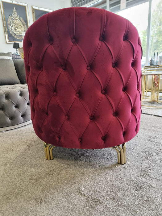 Khalifa Tufted Berjer Chair - Red Velvet & Gold