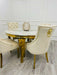 Louis Round Marble Dining Table With Gold Legs + 4 x Majestic Dining Chairs