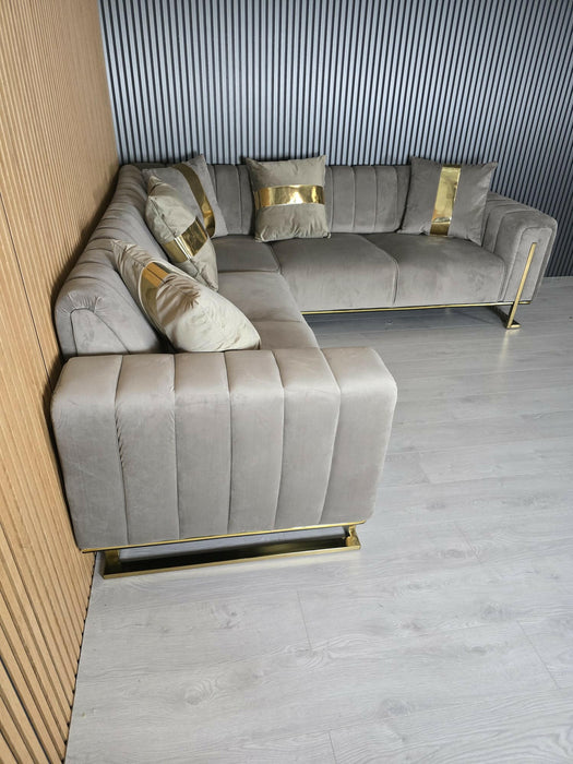 Genova Sofa Range 245cm x 245cm Corner Beige & Gold