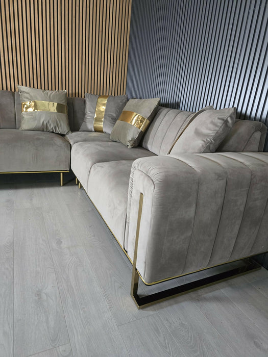 Genova Sofa Range 245cm x 245cm Corner Beige & Gold