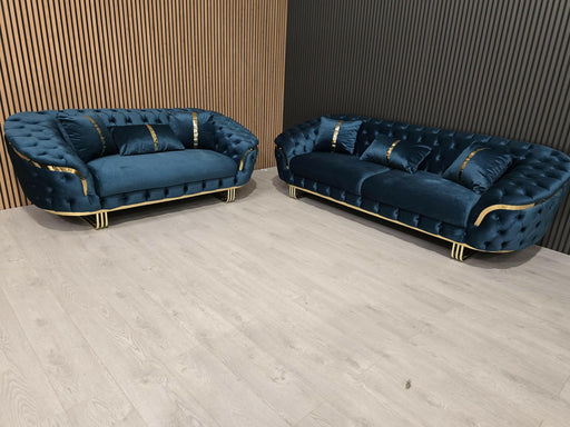 Bvlgari special 3+2 sofa in teal and gold