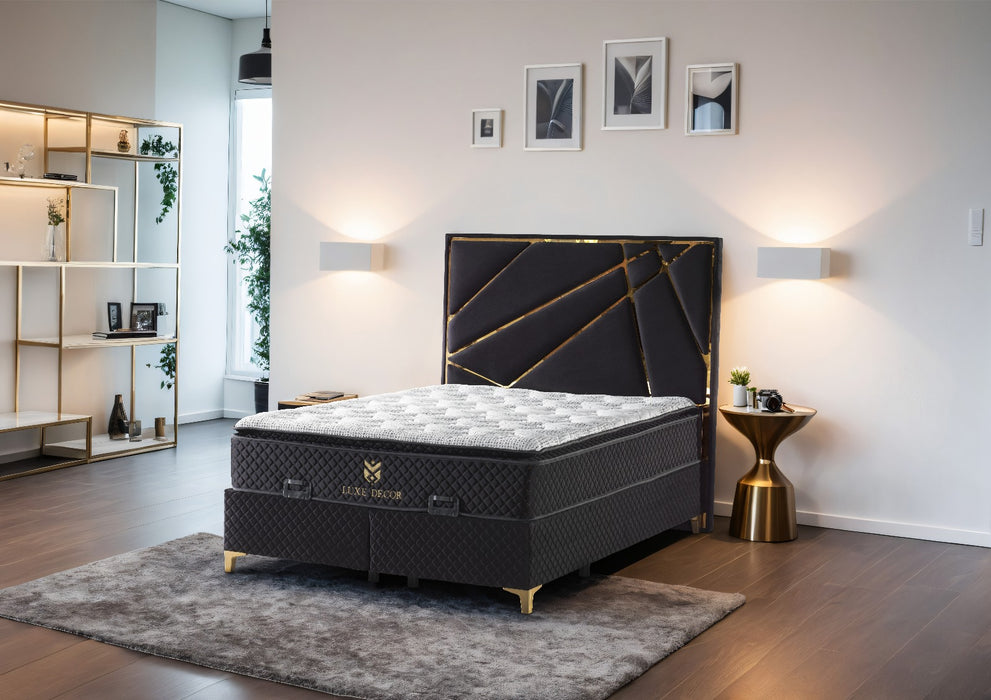 Helix Divan Bed & Mattress Set Double Black & Gold