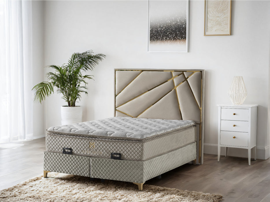 Helix Divan Bed & Mattress Set Double Champagne & Gold