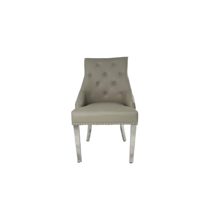 Roma PU Light Grey Lion  knocker Dining Chair