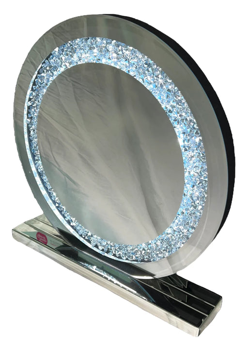 Crushed diamond round dressing table LED mirror