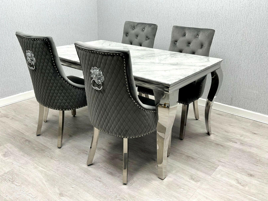 Sofia Grey & Silver Dining Table + Majestic Lion Knocker Back Dining Chairs