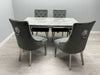 Sofia Grey & Silver Dining Table + Majestic Lion Knocker Back Dining Chairs