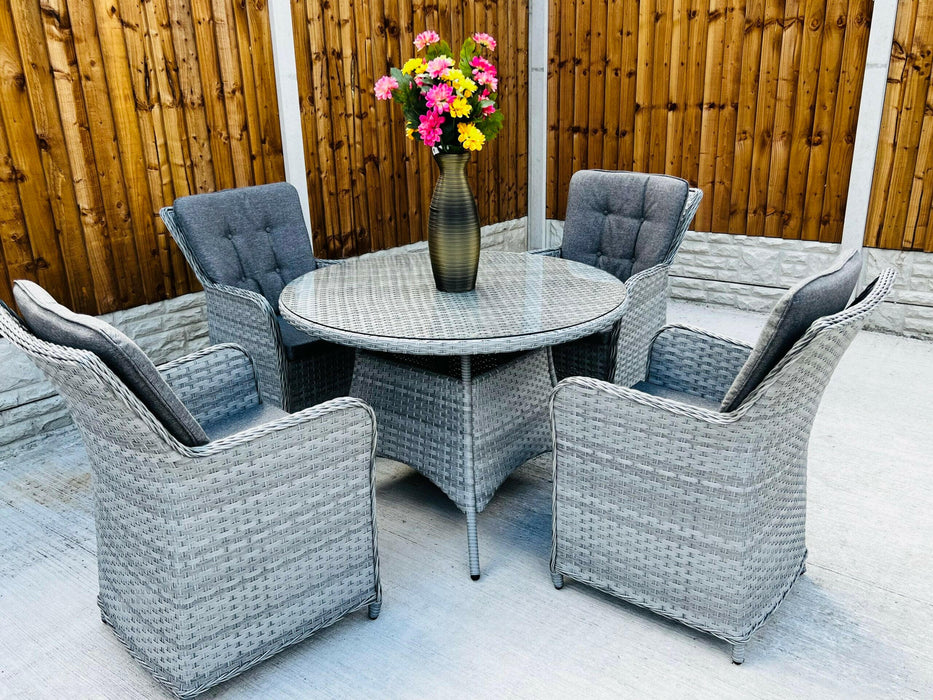 Palermo Round Rattan Garden Dining Table with 4 Chairs