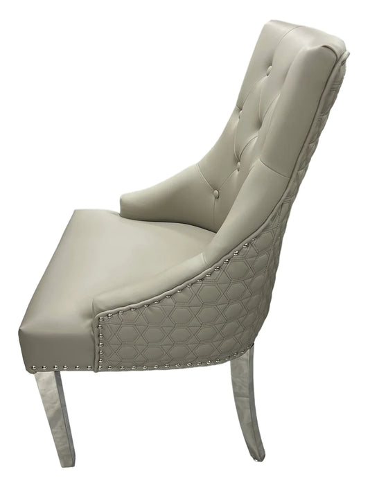 Roma PU Light Grey Lion  knocker Dining Chair