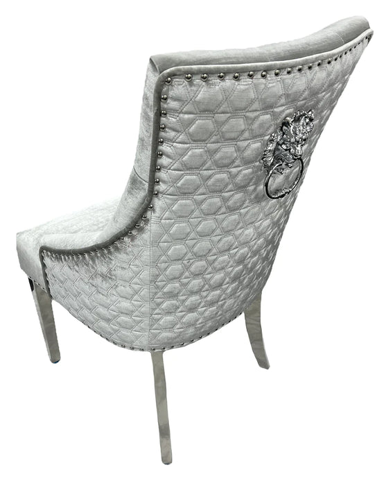 Roma in Silver Grey with Lion  knocker Dining Chair