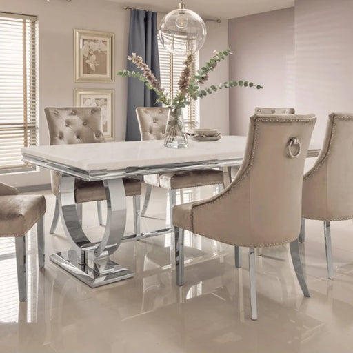 Arianna Dining Table + Duke Plush Velvet Dining Chairs