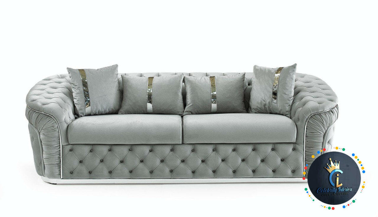 Ambassador 3 Seater In Silver 25 Velvet & Chrome