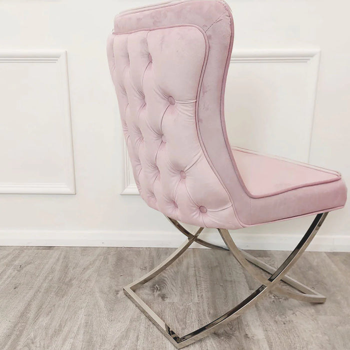 Sandhurst Dining Chair X Leg in Pink Velvet