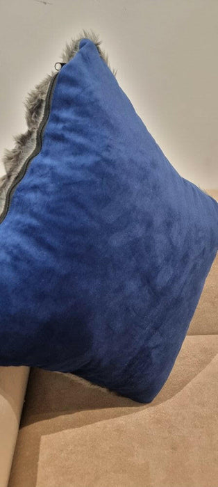 Neoma Blue With Grey Fur Cushion