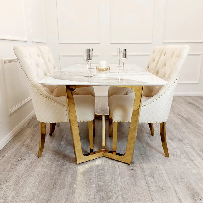 Louis Dining Table Gold with Glass/Sintered Stone Top