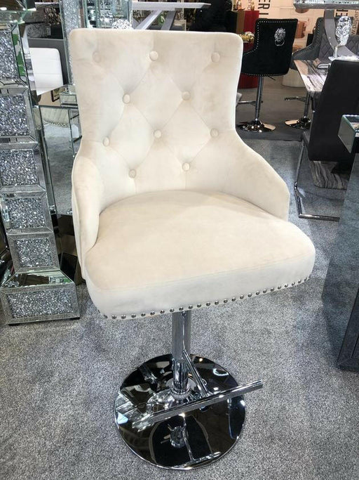 Majestic Velvet Bar Stool in Mink Plush Velvet Celebrity Interiors