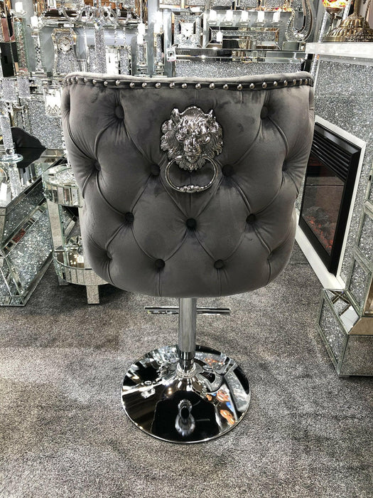Valentino bar stool- plush velvet - lion knocker