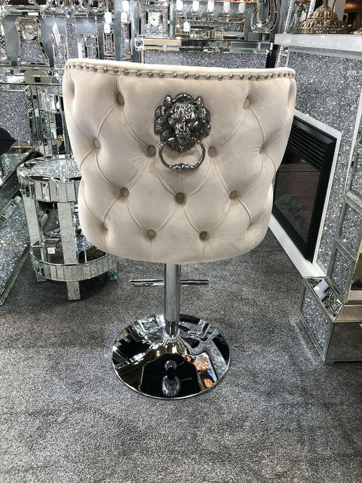 Valentino bar stool- plush velvet - lion knocker