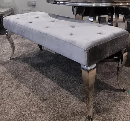 Imperial Bench in Silver Pewter Velvet In 1.5m and 1.3m