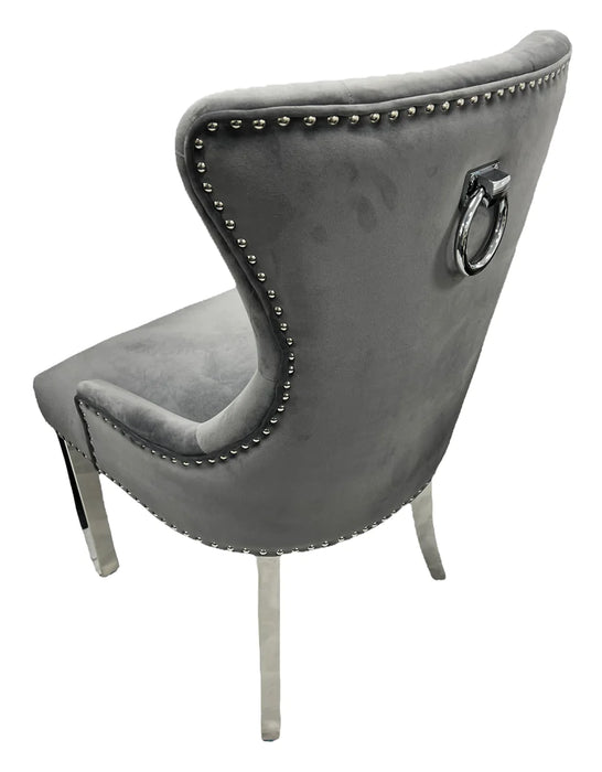 Luner Velvet Ring Knocker Back Dining Chair - Chrome Legs