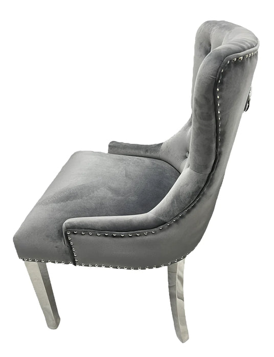 Luner Velvet Ring Knocker Back Dining Chair - Chrome Legs