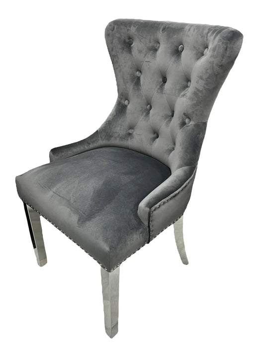 Luner Velvet Ring Knocker Back Dining Chair - Chrome Legs