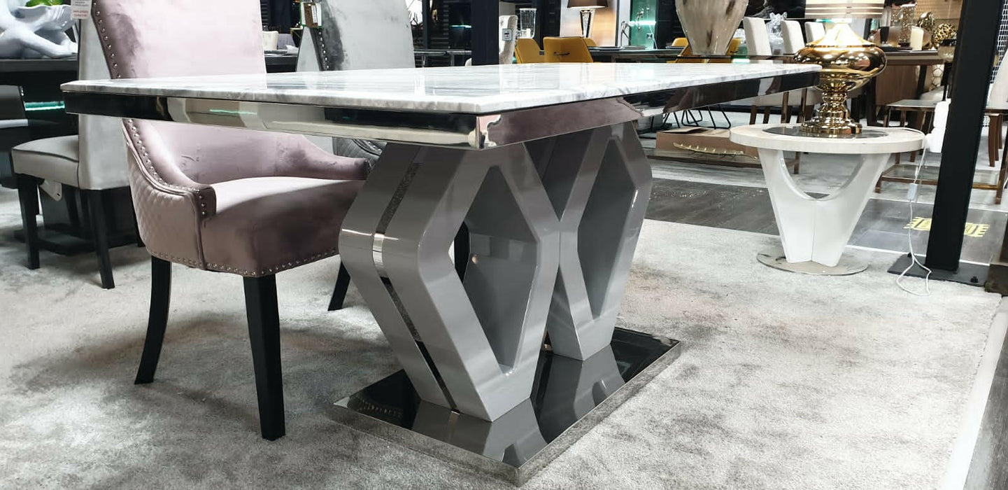 Majestic Dining Table - Grey & Chrome Marble Table