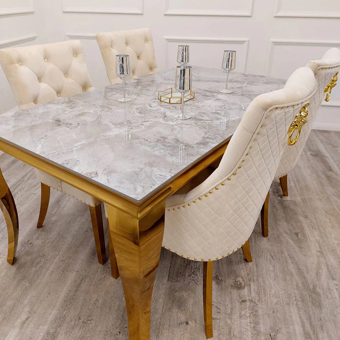 Louis Dining Table Gold with Glass/Sintered Stone Top