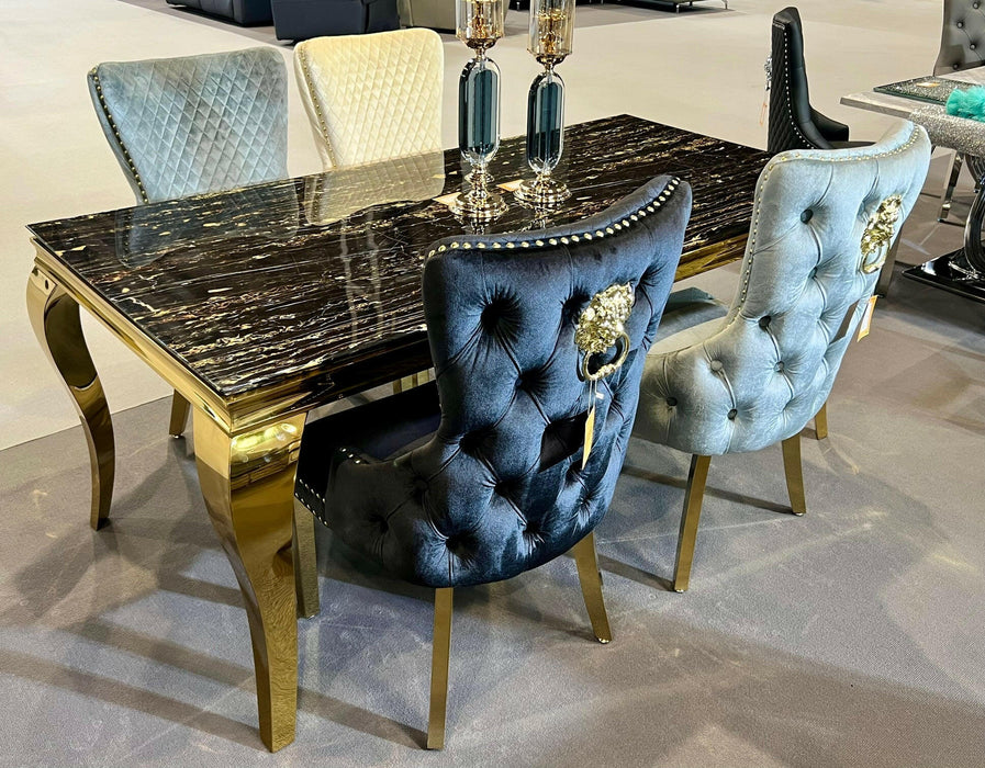 Sofia Black & Gold Marble Table + Victoria Dining Chairs