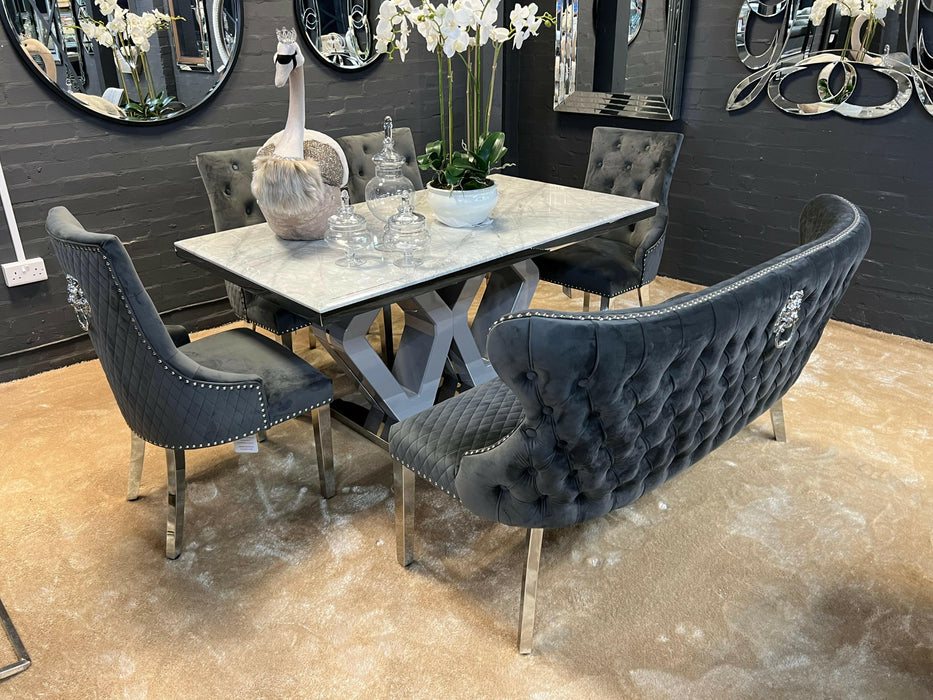 Majestic Dining Table - Grey & Chrome Marble Table