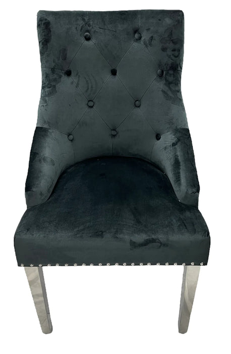 Lexi Chair Black Plush Velvet & Chrome Detailing