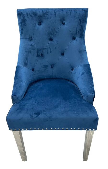 Lexi Chair Navy Blue Plush Velvet & Chrome Detailing