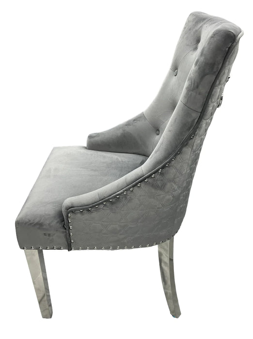 Lexi Chair Grey Plush Velvet & Chrome Detailing