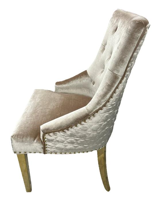 Lexi Chair Mink Pewter Velvet & Gold Detailing