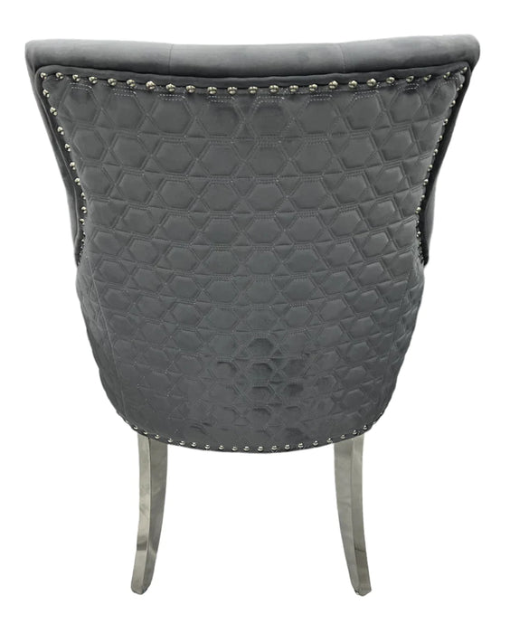 Lexi Chair Grey Plush Velvet & Chrome Legs (plain checkered back)
