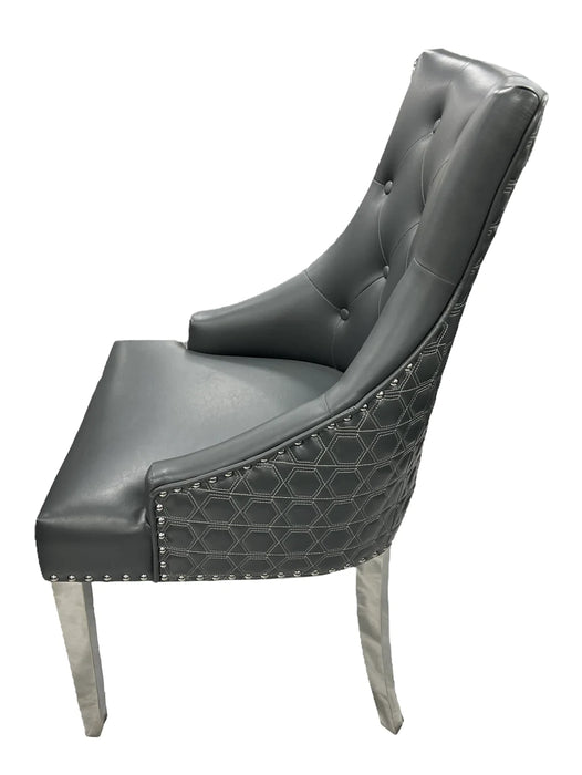 Lexi Chair Grey Leather & Chrome Legs - Lion Knocker