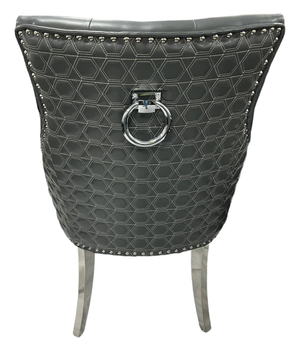 Lexi Chair Grey Leather & Chrome Legs - Round Knocker