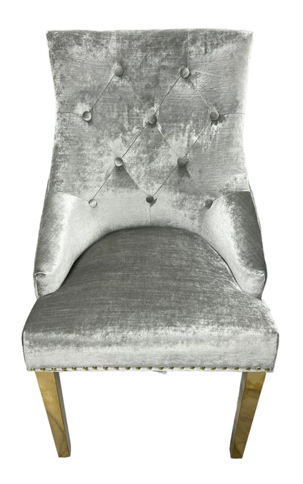 Lexi Chair Grey Pewter Velvet & Gold Detailing