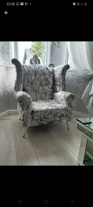 Crushed velvet wing chair